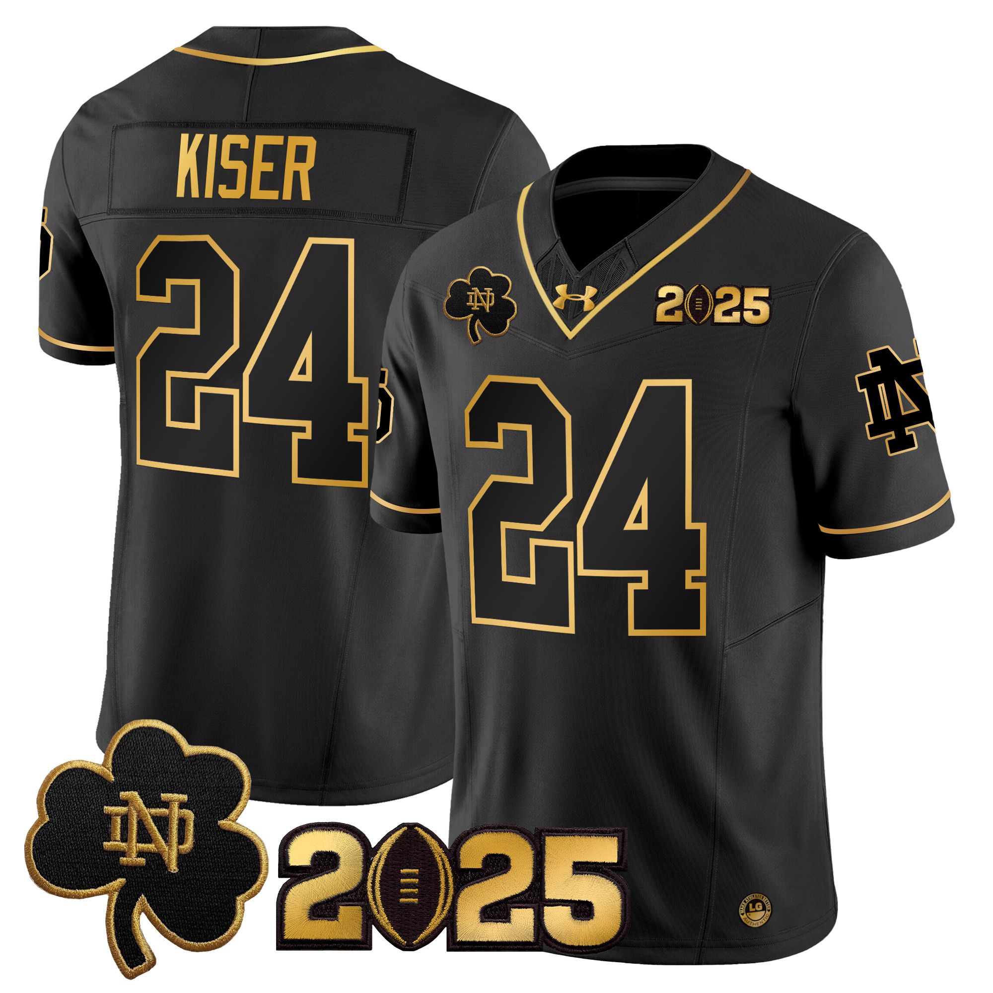 Men Notre Dame Fighting Irish 24 Kiser Black 2025 CFP Final Patch Gold Vapor Limited NCAA Jersey style 1